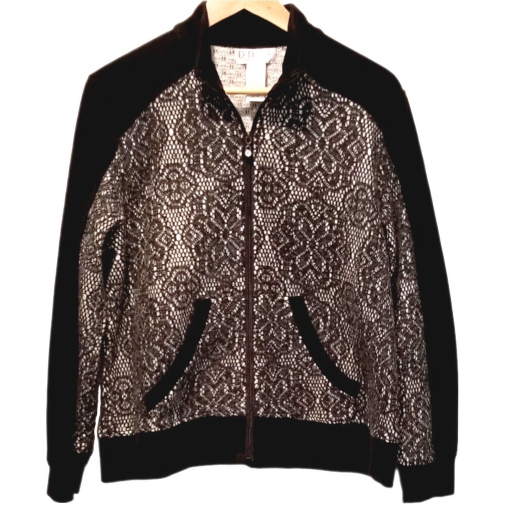 D&D Lifestyle Petites Sweater Lace Zip Up Black Jacket Petite Medium PM